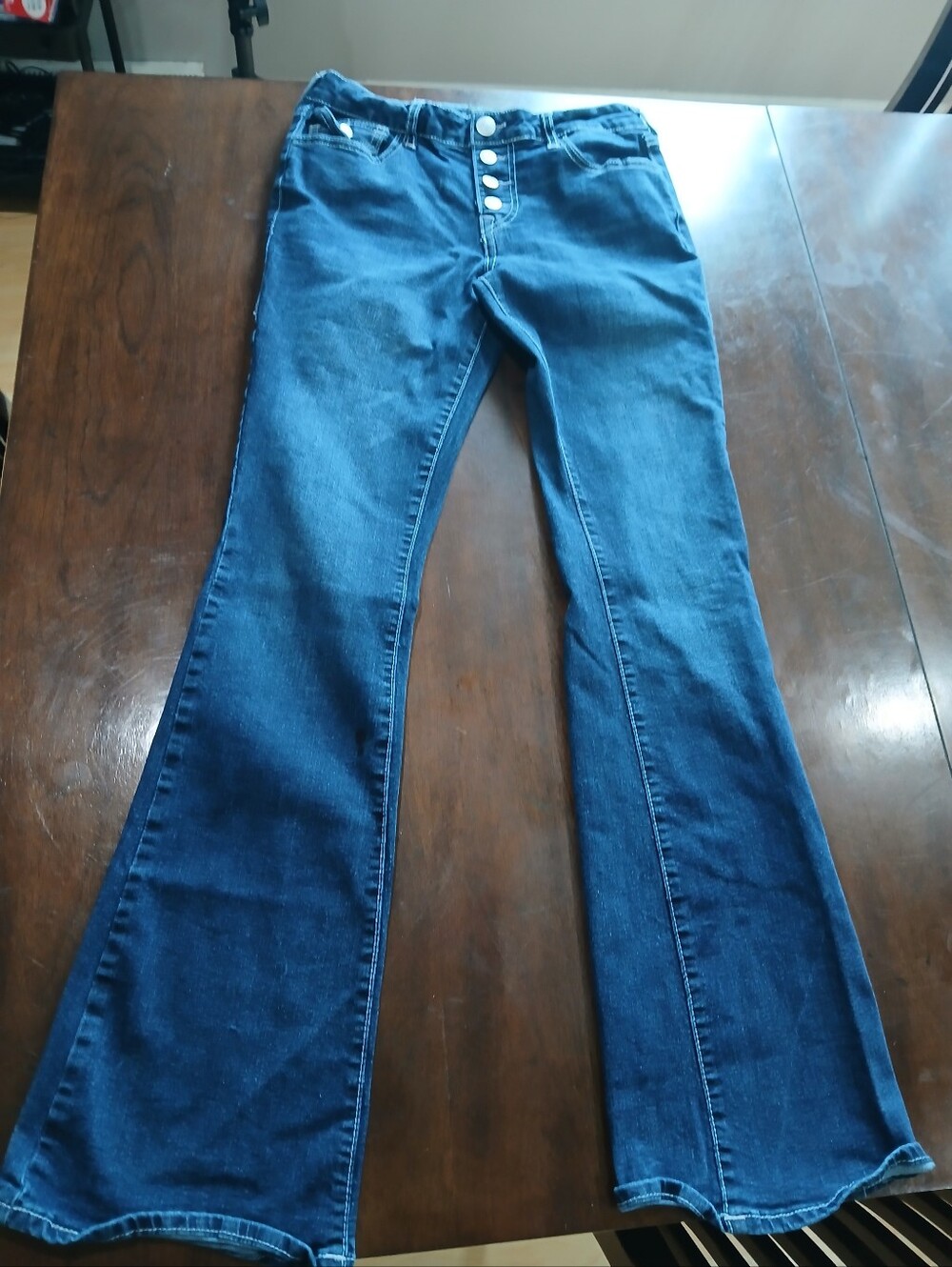True Religion Dark Blue Button-Front Flare Jeans